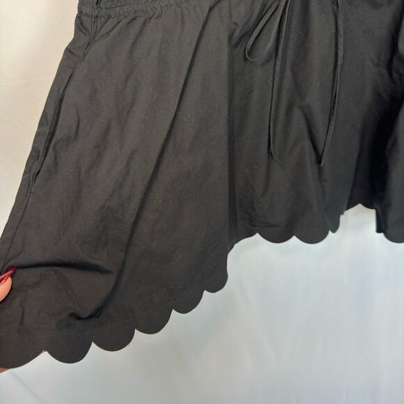 See by Chloe Black Cotton Scallop Hem Short Sleeve Drawstring Waist Mini Dress - Picture 4 of 10